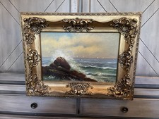 Antique American 19thC Oil Painting On Canvas - Daytime Seascape - H Duprez picture