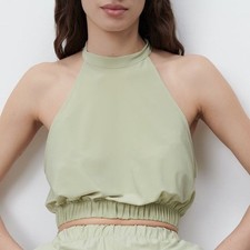 NWOT Zara High Neck Crop Top Size M in Light Green picture
