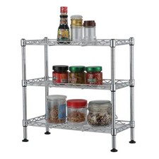 3 Tier Adjustable Storage Shelving Unit Metal Organizer Wire Rack Shelf Silver picture