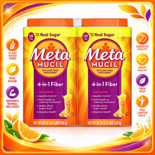 Metamucil 4-in-1 Psyllium Fiber Powder, Real Sugar, Orange, 55 oz, 2 Pack picture