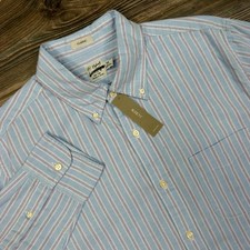 J.Crew Mens MEDIUM Oxford Shirt Blue Red Striped BE996 Classic Broken-in NWT picture