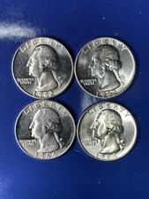 Lot of 4- 90% Silver Washington Quarters 2x-1962P & 2x-1964P In AU+ Condition picture