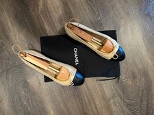 CHANEL Beige /Black Leather Ballet Flats Women Shoe 40.5 picture