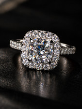 1.5 ct Cushion Cut Square Moissanite Ring 925 Silver Rhodium Plated Size 9 picture