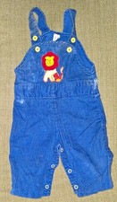 VTG 70s Sears Blue Corduroy Overall One-Piece Overalls Lion Appliqué 9-12 Months picture