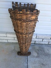 Rare ANTIQUE FRENCH GRAPE HARVEST BASKET Hand- Woven 1800's picture