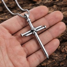 Men's Christ Jesus Nail Rope Cross Pendant Necklace Christian Jewelry Chain 24