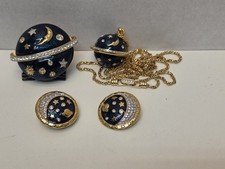 1980s Swarovski Celestial 4 Pc Set Necklace Brooch Earrings Star Moon Saturn HTF picture