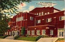 Waukegan, IL Illinois WAUKEGAN TOWNSHIP HIGH SCHOOL & GYMNASIUM ca1940s Postcard picture