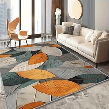 Velvet Modern Geometric Leaf Pattern Area Rug - Ultra-Soft Non-Slip Machine Wa picture