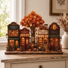 Autumn Village Wooden Block, Fall House Shelf Decor, Thanksgiving Farmhouse Gift picture