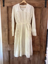 Antique 1910 1920s Nursing Gown Dress White Cotton Edwardian Embroidered AS IS picture