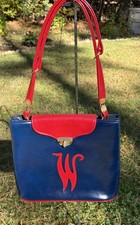 1950s/60s A Naturalizer “W” Handbag Vintage Patent Blue Red Gold Rockabilly EUC picture