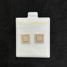 10k Yellow Gold Layered Square Earrings for Men & Women cz picture