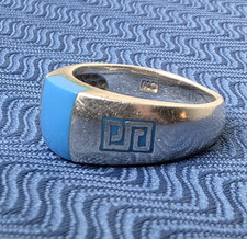 Vintage Marsala Sterling Silver Turquoise Greek Key Marquise Ring Size 5.5 4.4g picture