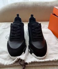 Hermes Bouncing Sneaker Black White Leather Suede Luxury Casual Shoes Unisex picture