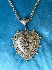 Art Nouveau Brass Filigree Heart Shaped Locket Necklace picture