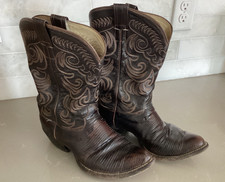 Vintage Olathe Teju Lizard Cowboy Boots Men 10.5 EEE Black Cherry O’Sullivan picture