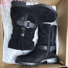 Moto Boots Clark’s Leather Mid Shaft Boots Nissini Black Size 7 Buckle With Box picture