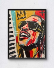 Faris Original 12x16 Expressionist Stevie Wonder Portrait Painting Signed Canvas picture