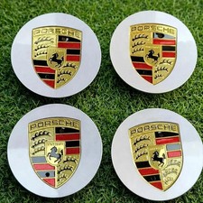 4 Porsche Silver Center Caps Concave 76mm Royal Crest 992 cayenne ,911, Carrera, picture