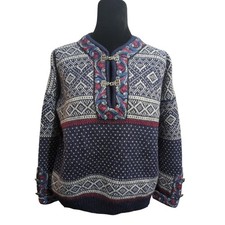 VTG Norsk Wear Wool Nordic Sweater S/M Pewter Clasp Apres-ski Fair Isle Unisex picture