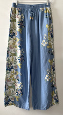 C&C California Wide Leg Floral Print Linen Blend Pants Blue Women Size M-mpv picture