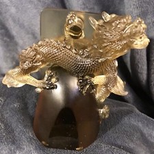 Tittot Crystal Glass Carved Dragon Sculpture 6” 4Lbs Signed By Heinrich Wang picture