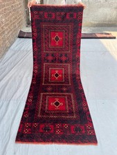 Vintage Caucasian Tribal Rug, 3x7 Red Hand-Knotted Runner Geometric Accent Rug picture