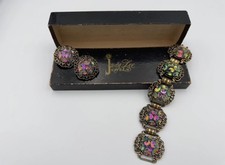 Vintage SCHIAPARELLI Jewelry Watermelon Rhinestone Bracelet & Clip-On Earrings picture