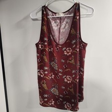 Loft Outlet Womens Large Burgundy Floral Scoop Neck Sleeveless Tank Top Hem picture