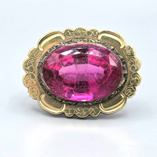 Antique Victorian Pink Ruby Faceted Glass Rolled Gold or FG Brooch picture