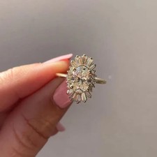 4.00 Ctw Oval D/VVS1 Moissanite Halo Engagement Ring 14K Yellow Gold Finish picture