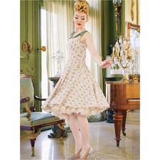 Tatyana Elizabeth Circle Dress Cream Floral Green Collar Retro 1X Pockets picture