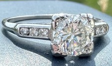 ESTATE PLATINUM ART DECO HUGE 1.24CT CENTER OLD CUT DIAMOND ENGAGEMENT RING picture