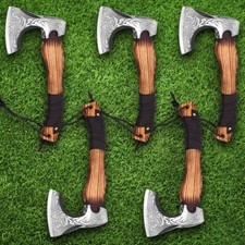 5 Piece Handmade Hand Forged Viking Axe Carbon Steel Bearded Axe Battle Ready Ax picture