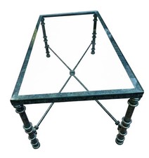 Vintage Brutalist Coffee Table Giacometti Style Wrought Iron Glass Verdigris 70s picture
