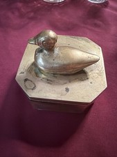 Vintage Mid Century Solid Brass Duck Octagon Trinket Box Lidded Catchall 1970s picture