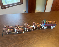 Vintage Cast Iron Horse-Drawn Farm Wagon Figurine w/ Driver & Team of Horses picture