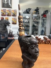 Vintage Hand Crafted Wood African Ivory Coast Pipe 13 inch Plaster picture