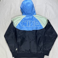 Vtg Nike Sportswear Windrunner Windbreaker Bubble Letter Hooded Jacket Aqua Sz M picture