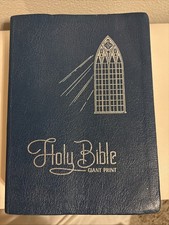 Vtg 1973 Holy Bible Giant Print KJV Red Letter Leather Crusade Bible Pub Blue picture