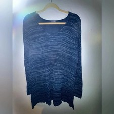 J. Jill Pure Jill Women Tunic Indigo Blue Long Sleeve V-Neck Stripe Shirt L picture