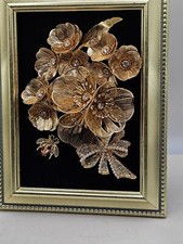 Vintage Style 3D Floral Wall Art Frame Gold Black Shadow Box Style Flowers OOAK picture