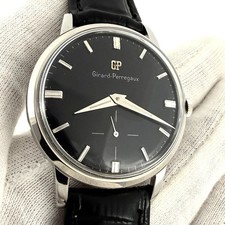 OVERSIZED GIRARD PERREGAUX BLACK DIAL STEEL MANUAL WIND VINTAGE GENTS WATCH picture