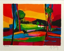 Marcel Mouly Hand Signed Lithograph 88/300 Les Maisons dans la Vallee Framed picture
