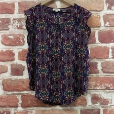 Ann Taylor Loft Top Womens Medium Purple Multicolor Boho Chic Floral Shirt picture