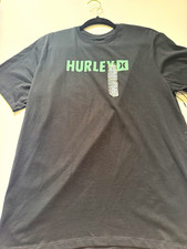 Hurley Text Logo T Shirt Mens M Black Mint Green One & Only Everyday NWT New picture