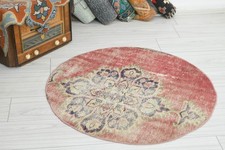 3x3 Turkish Round Rug Hand-Knotted Vintage Small Pastel Oushak Mini Carpet,436 picture
