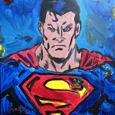 Comic Contemporary Art Original Painting 12x12 Superman Vintage Expressionist picture